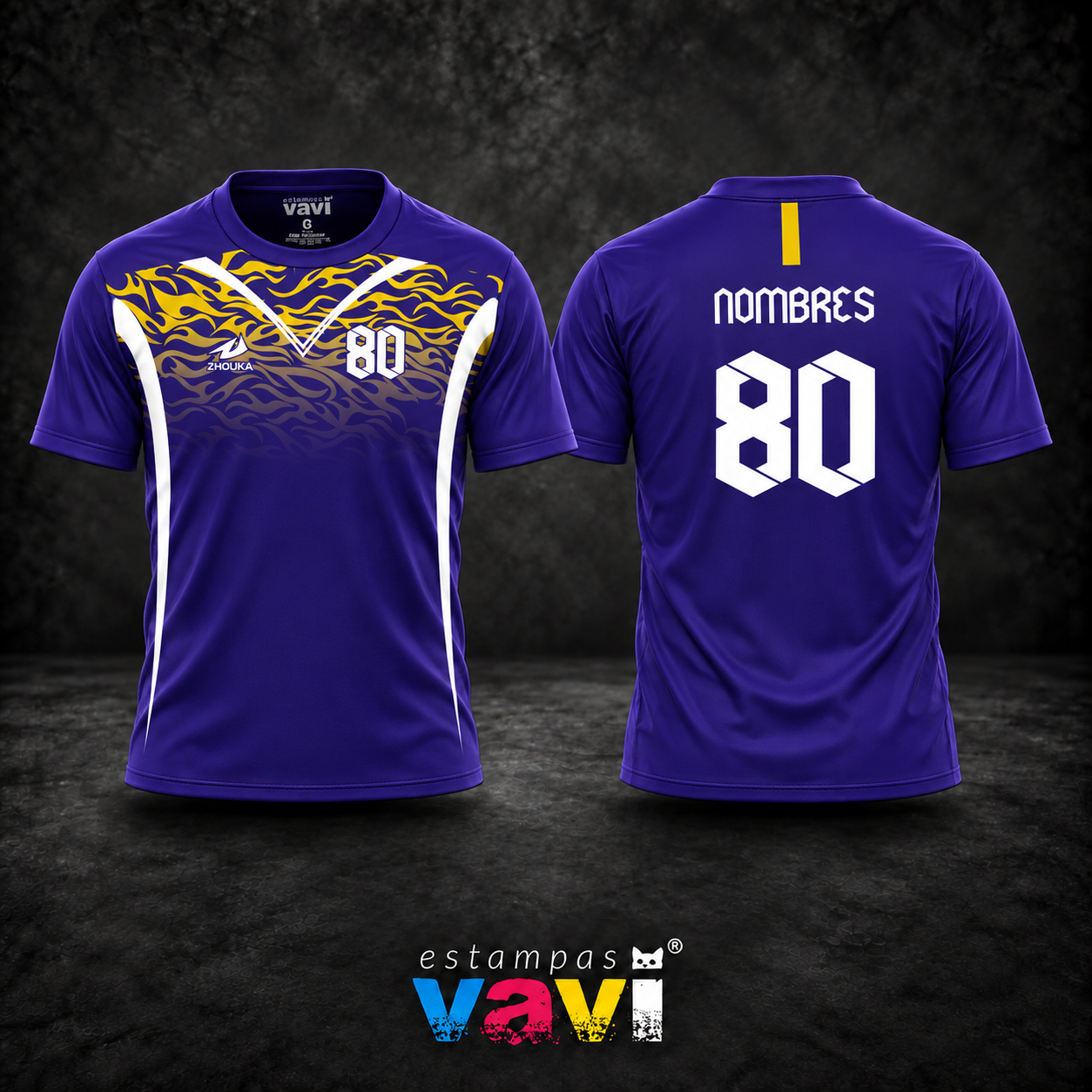 Chamas Amarelas em Fundo Roxo com Número 80
