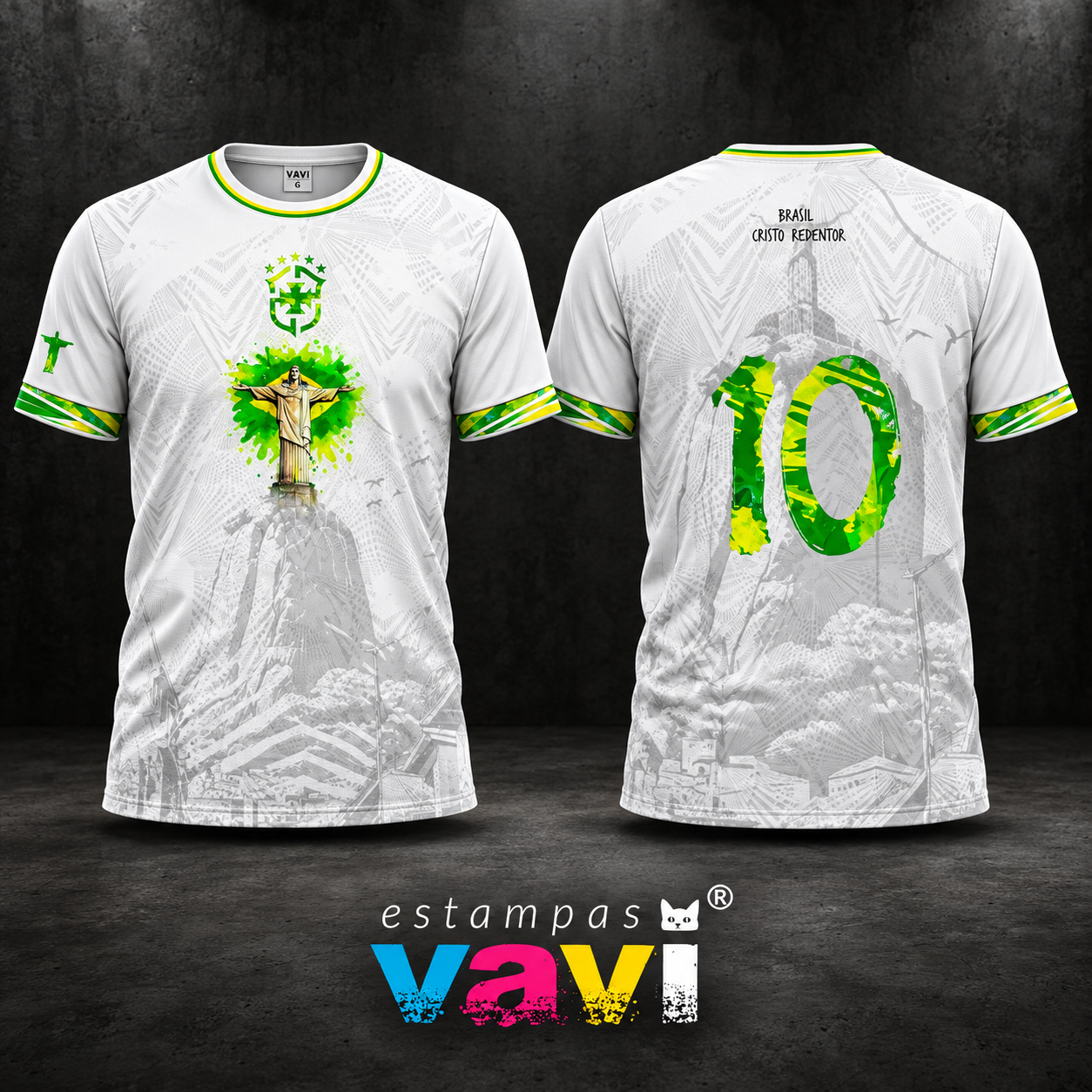 Brasil - Cristo Redentor com Textura Cinza e Detalhes Verdes