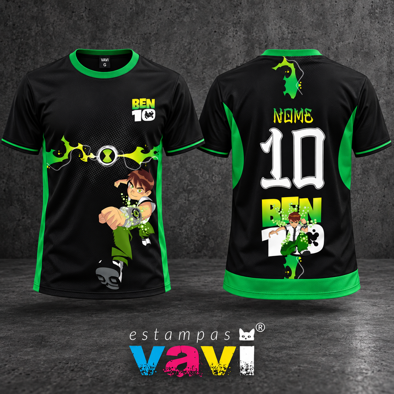 Ben 10 Preto com Omnitrix e Detalhes Verdes