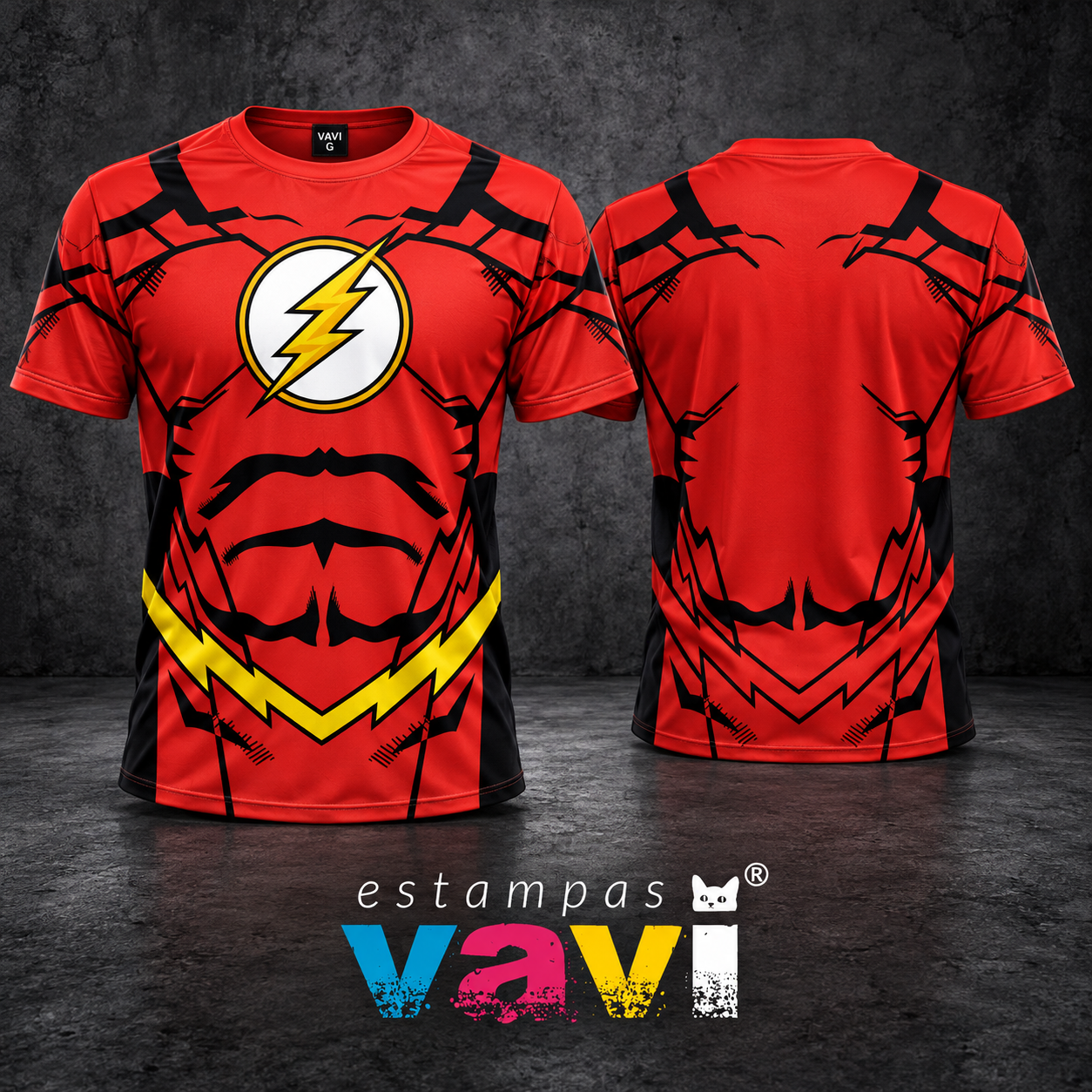 Flash Vermelho com Armadura Preta e Raio Amarelo