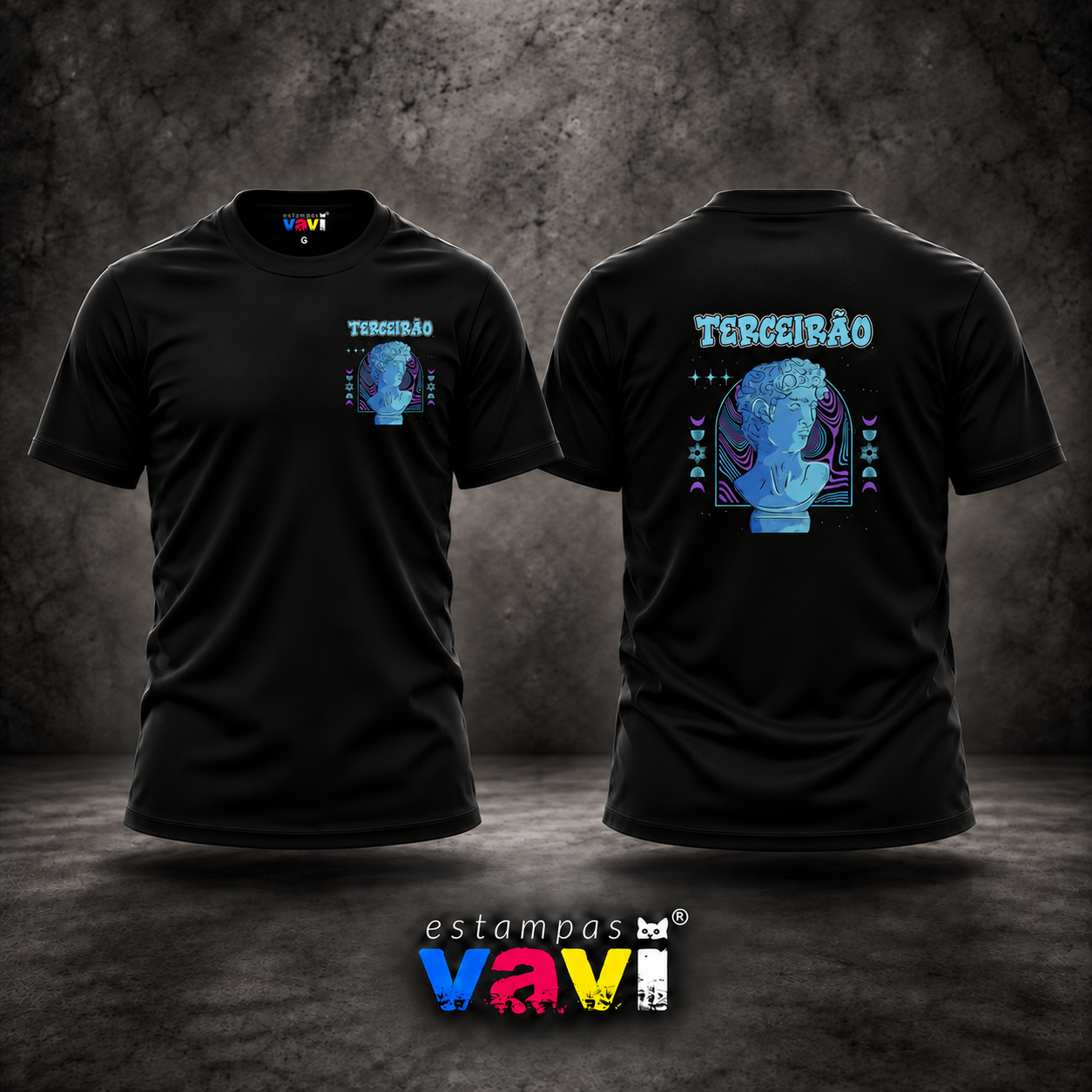 Terceirão - Busto Clássico Azul com Letras Turquesa · cores de processo CMYK