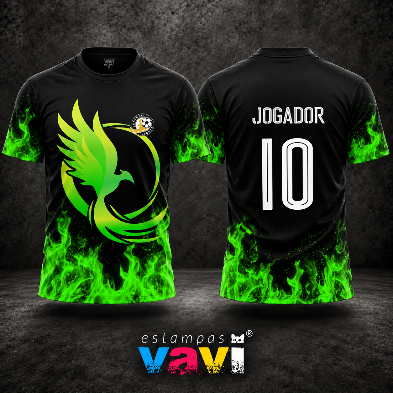 Fênix Verde Lima com Chamas sobre Preto