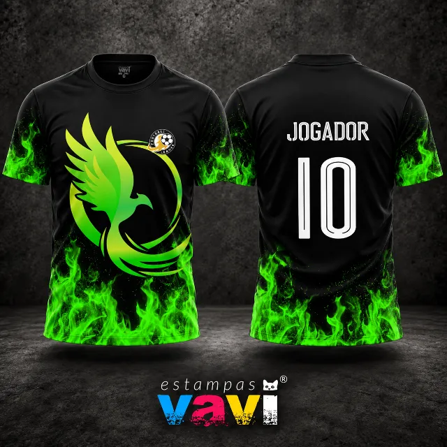 Fênix Verde Lima com Chamas sobre Preto