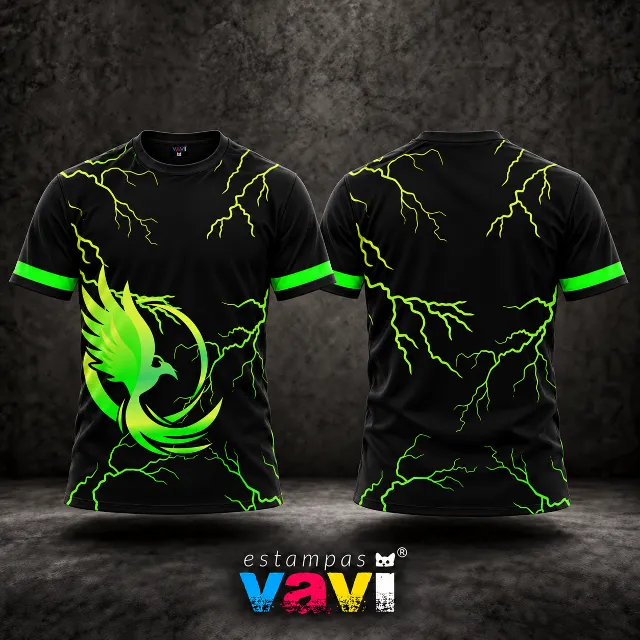 Fênix Verde Lima com Chamas sobre Preto - Raios verdes; mangas com faixa verde; sem escudo ou numeração