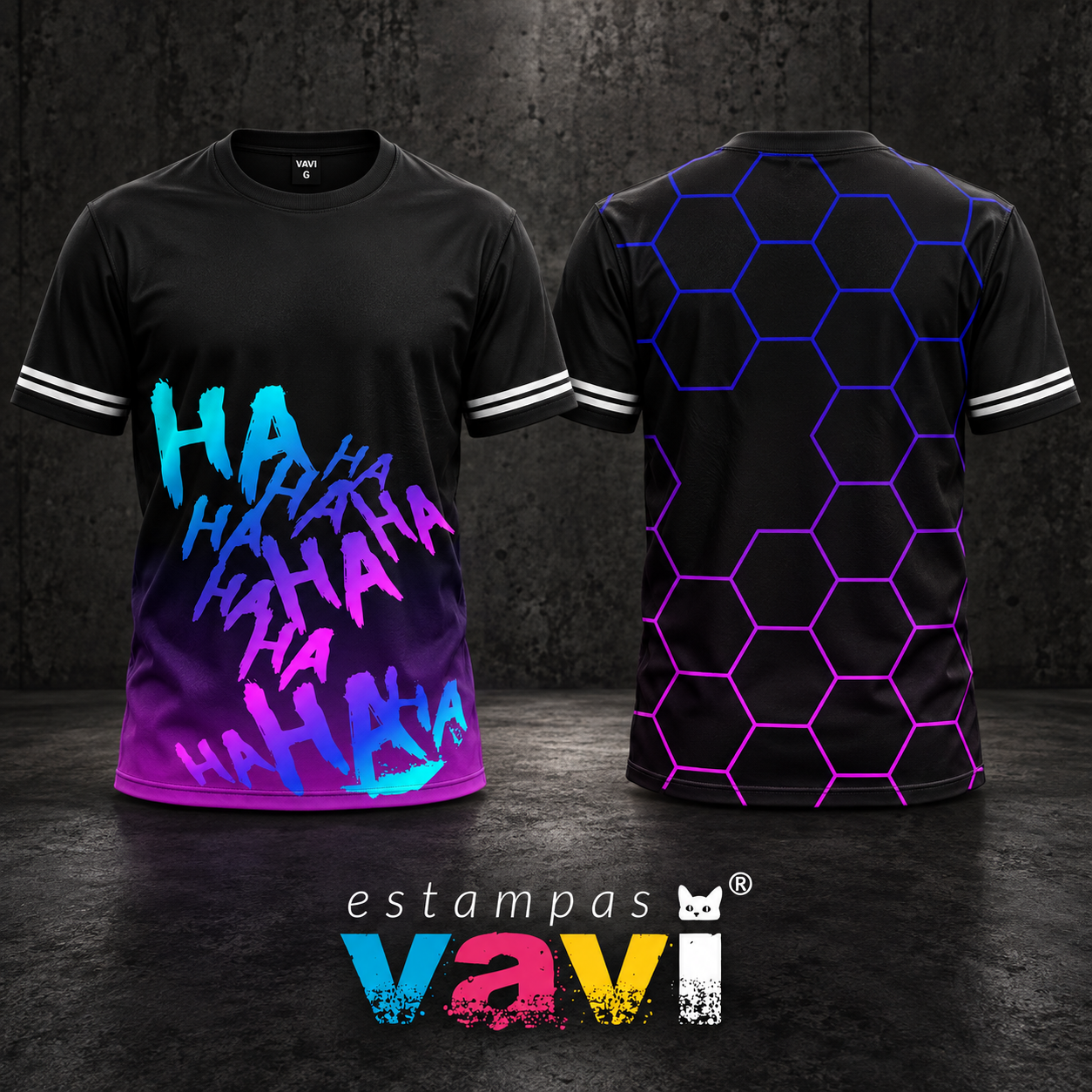 Risadas em Degradê Azul e Roxo com Hexágonos