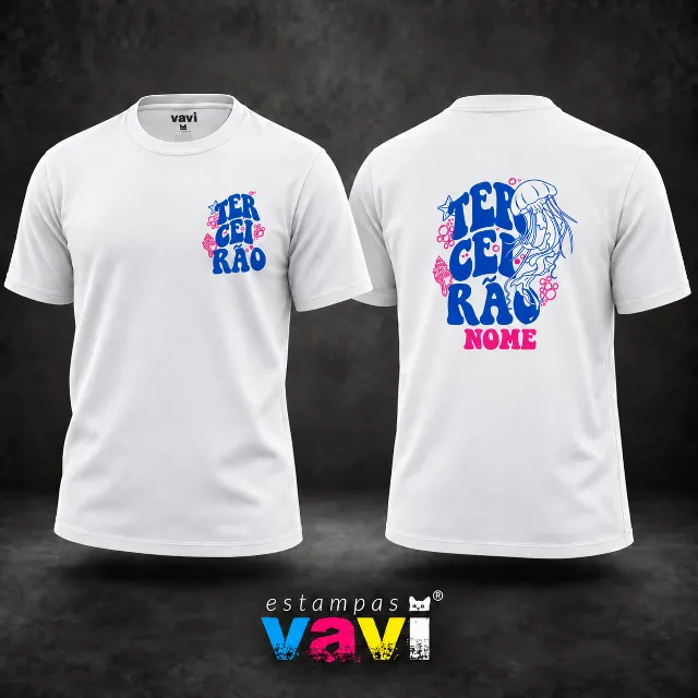 Água-viva Azul com Letras e Bolhas Rosa