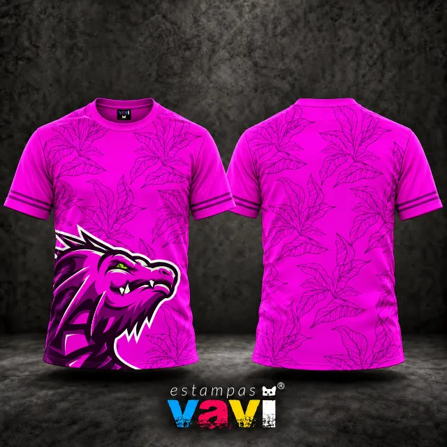 Dragão Magenta com Folhagens e Contorno Branco