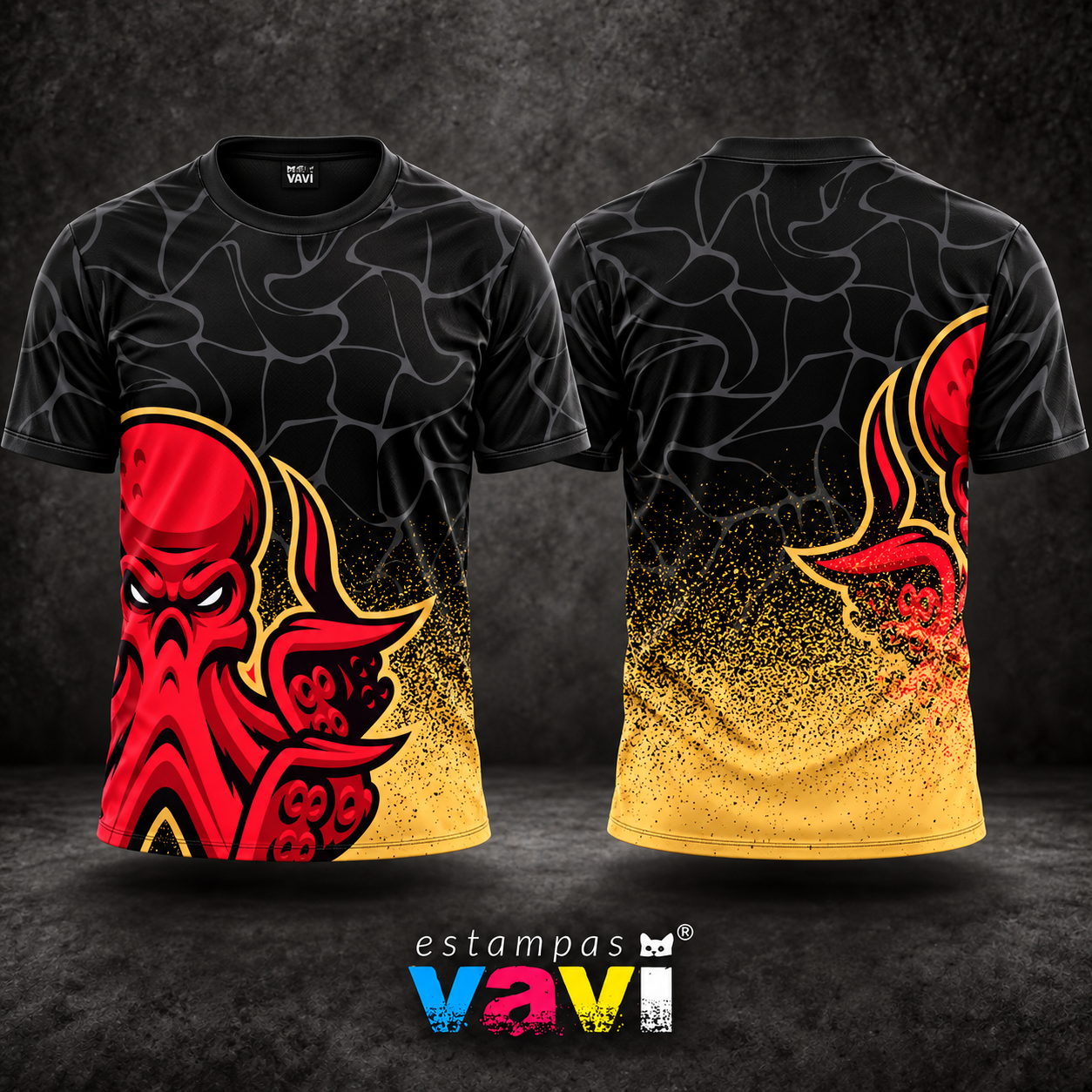 Polvo Vermelho com Contorno Dourado e Respingos
