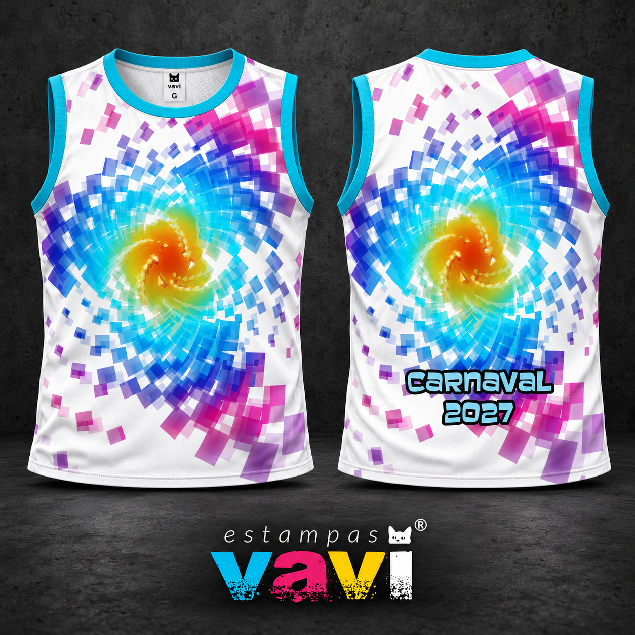 Espiral de Quadrados Multicoloridos em Fundo Branco