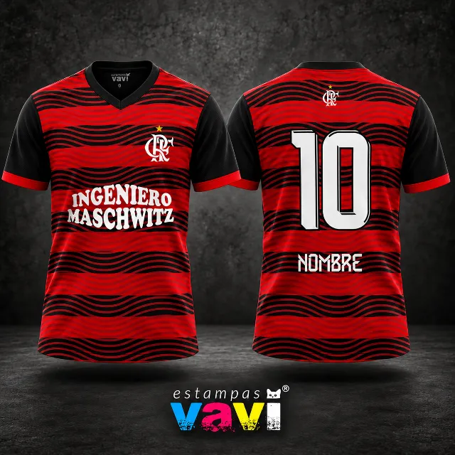 Flamengo - Faixas Onduladas Vermelhas e Pretas