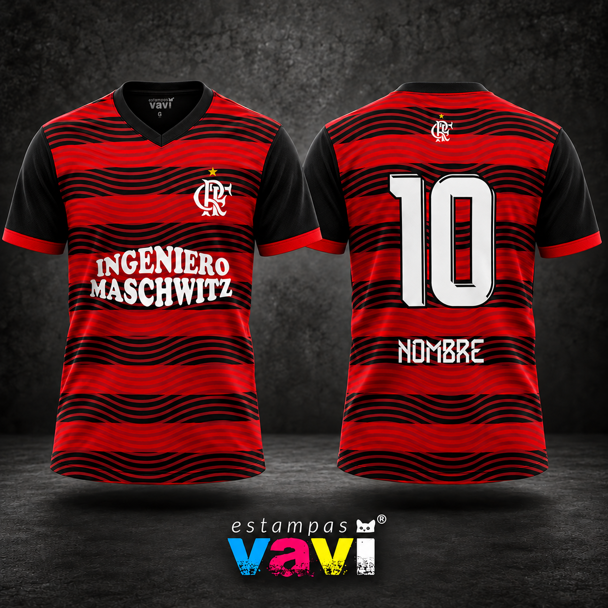 Flamengo - Faixas Onduladas Vermelhas e Pretas