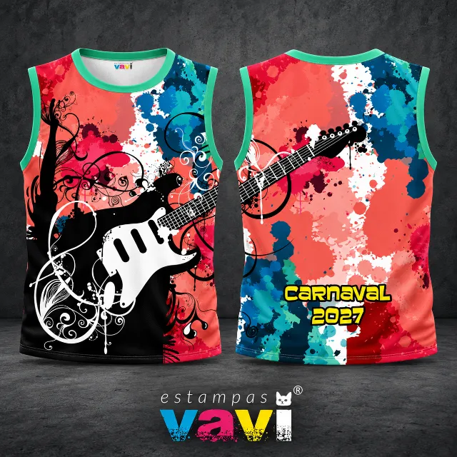 Guitarras Pretas e Brancas sobre Manchas Coral e Azuis