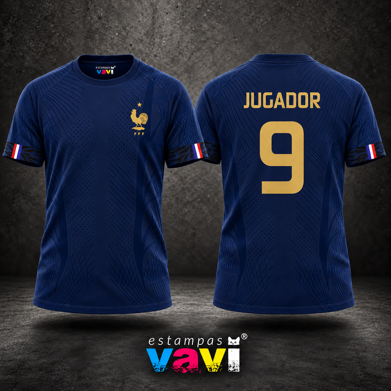 França - Grafismos Tonais Azul-Marinho com Número Dourado