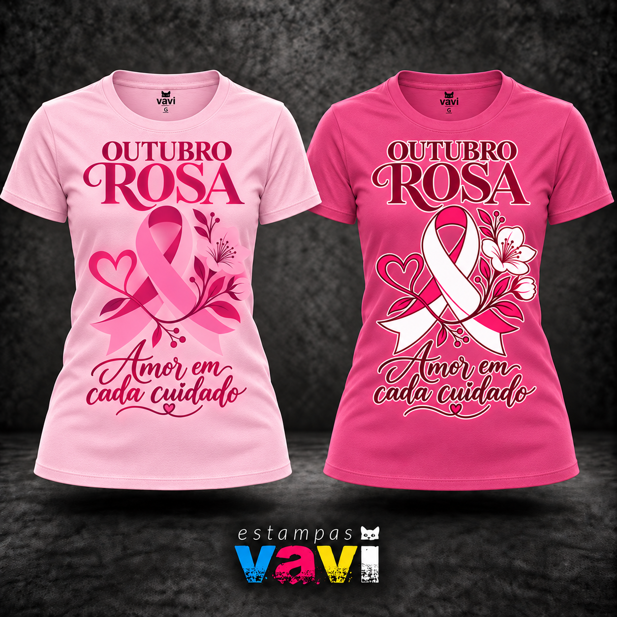 Outubro Rosa - Amor em Cada Cuidado - Laço, Coração e Flores