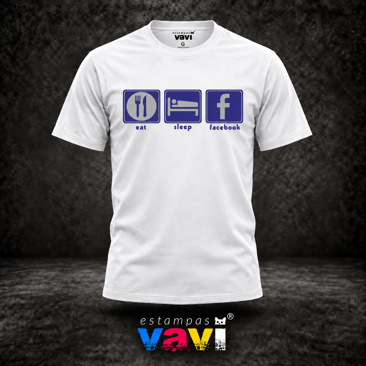 Eat Sleep Facebook - Ícones Azuis e Cinzas