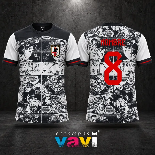 Japão - Colagem de Futebol em Preto e Branco com Número 8