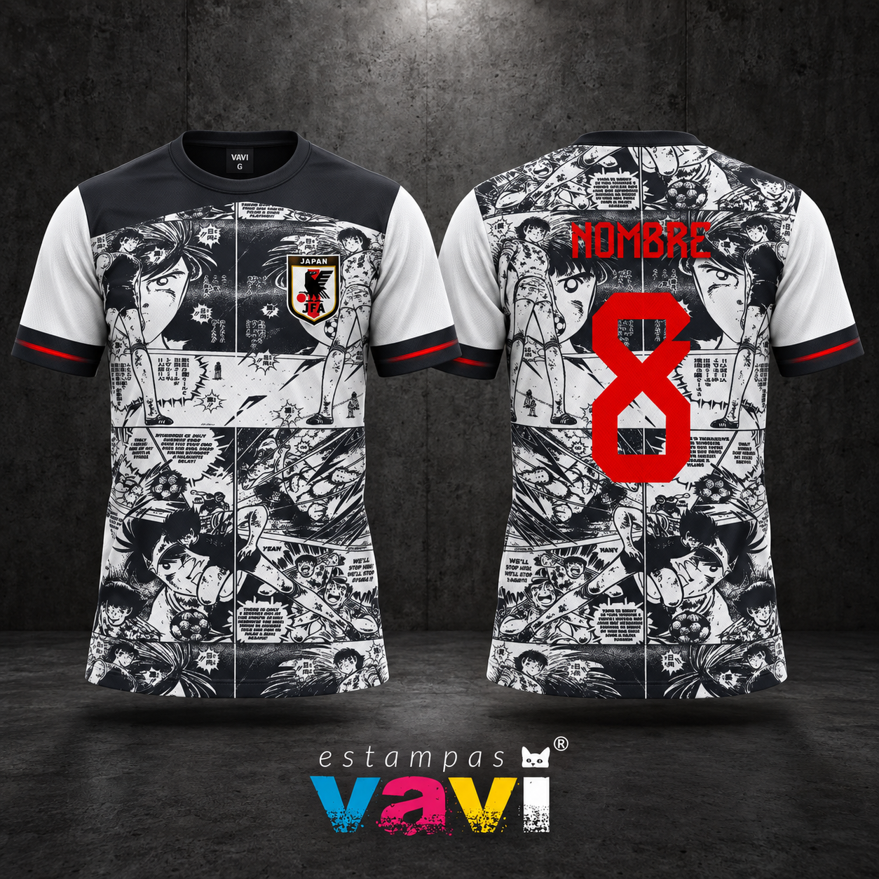 Japão - Colagem de Futebol em Preto e Branco com Número 8