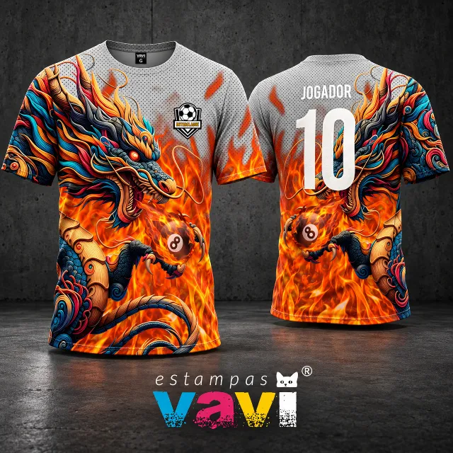 Dragão Multicolorido com Chamas e Bola de Bilhar