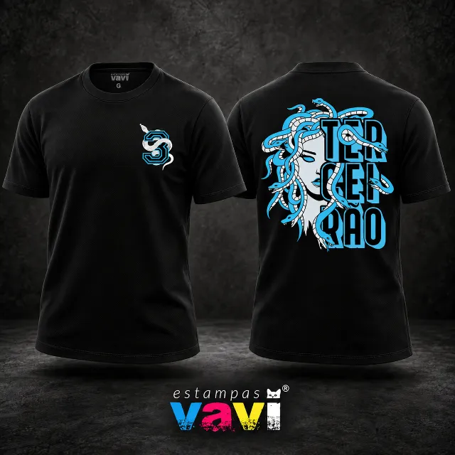Medusa Azul e Cinza com Serpentes