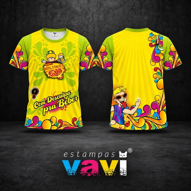 Com Desculpa pra Beber e Arabescos Multicoloridos - Amarelo com Acabamento Verde
