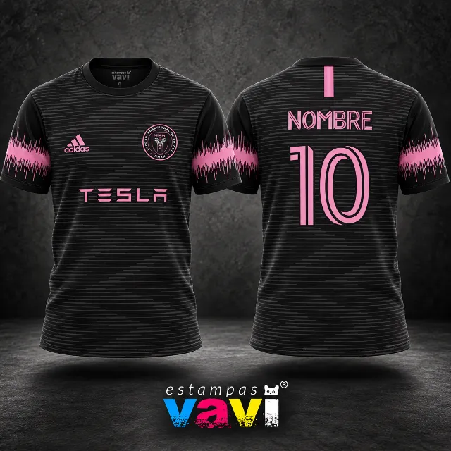 Inter Miami - Linhas Cinza e Ondas Rosa sobre Preto