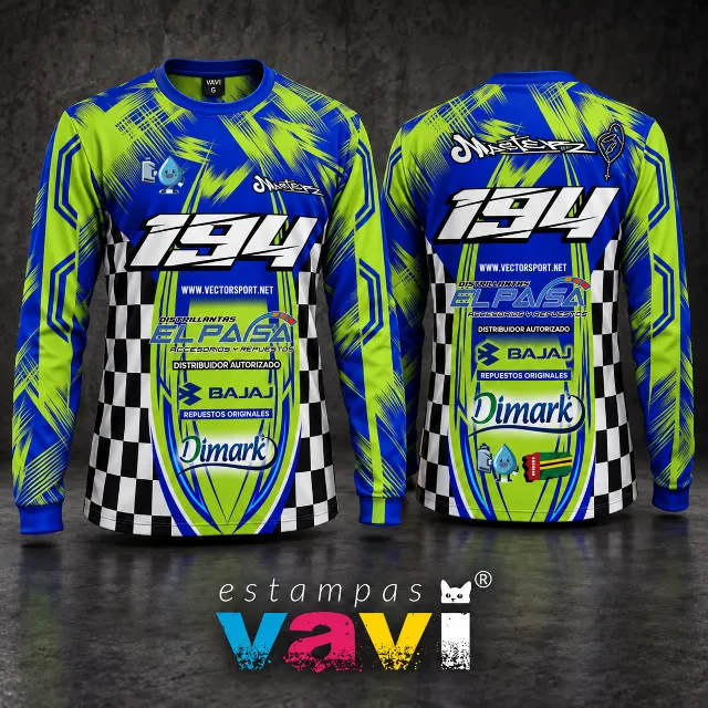 Jersey Azul e Verde com Xadrez e Número 194