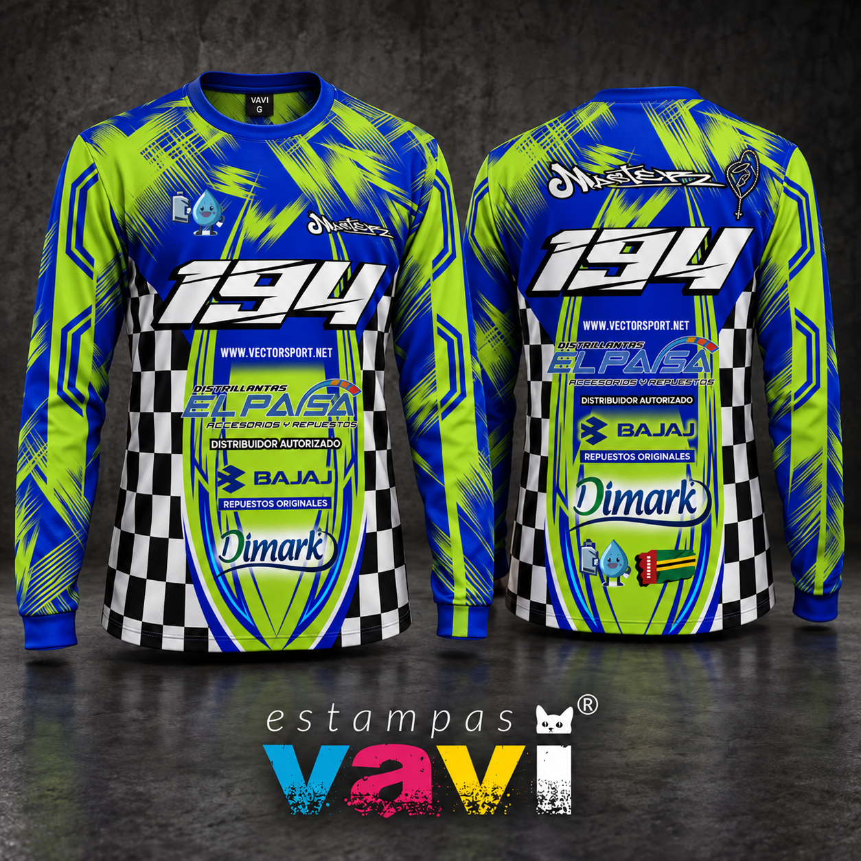 Jersey Azul e Verde com Xadrez e Número 194