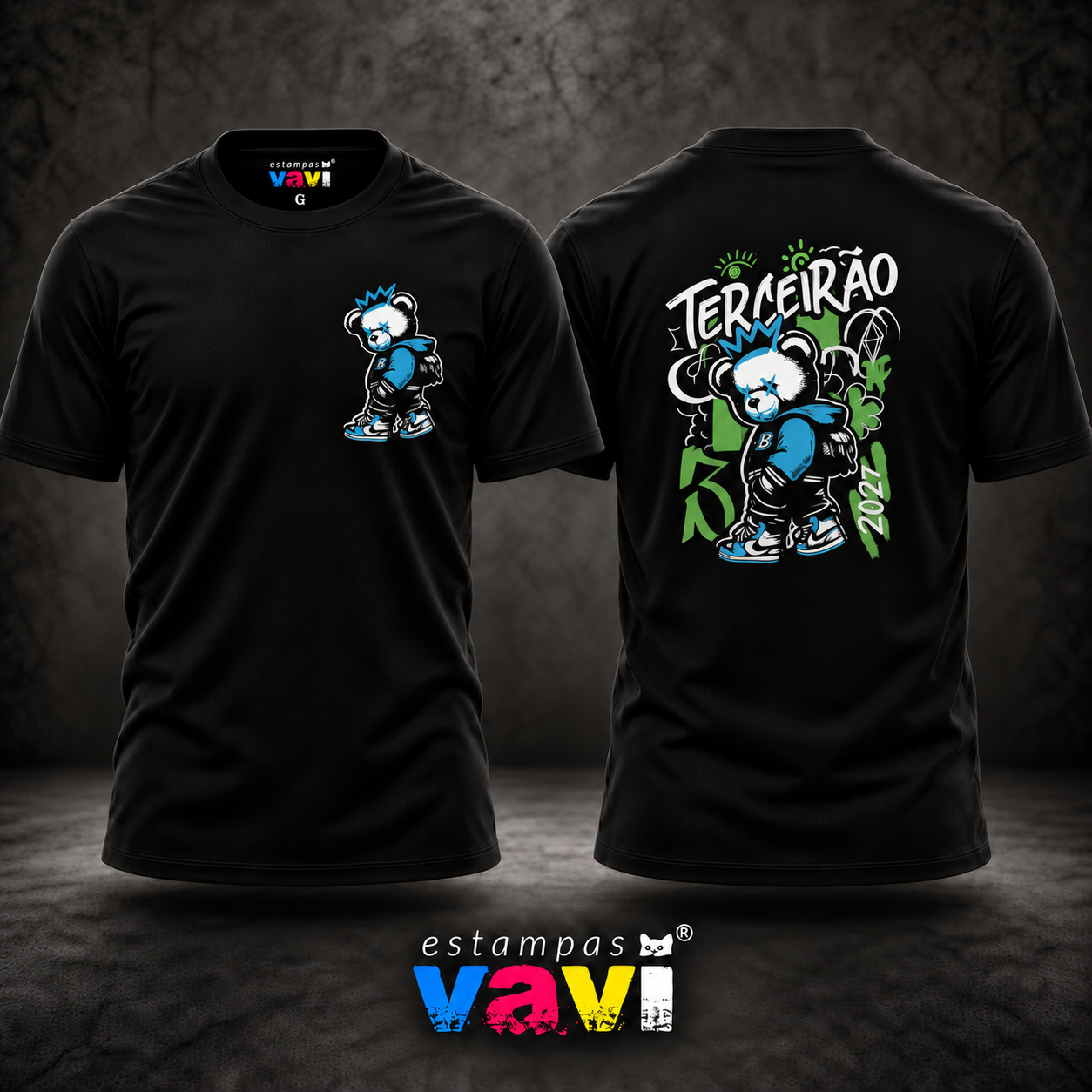 Terceirão - Urso com Coroa Azul e Grafite Verde