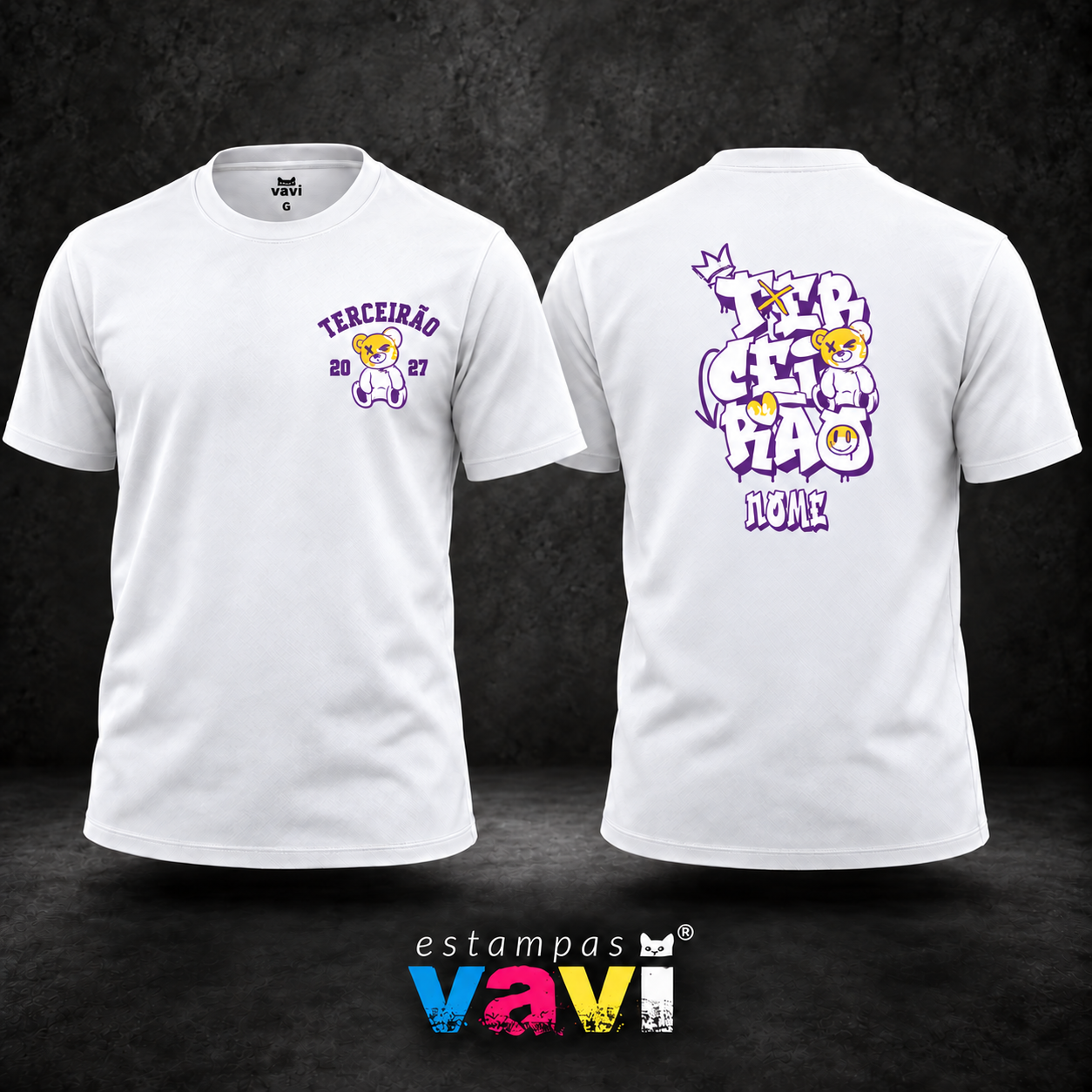 Urso Amarelo e Smileys com Grafite Roxo