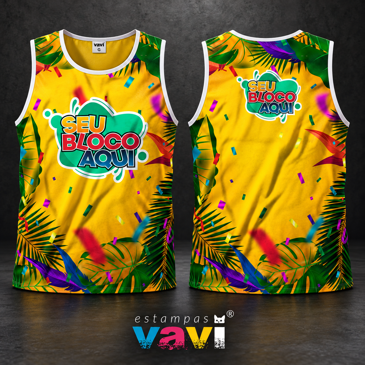 Folhagens Tropicais e Confetes em Amarelo
