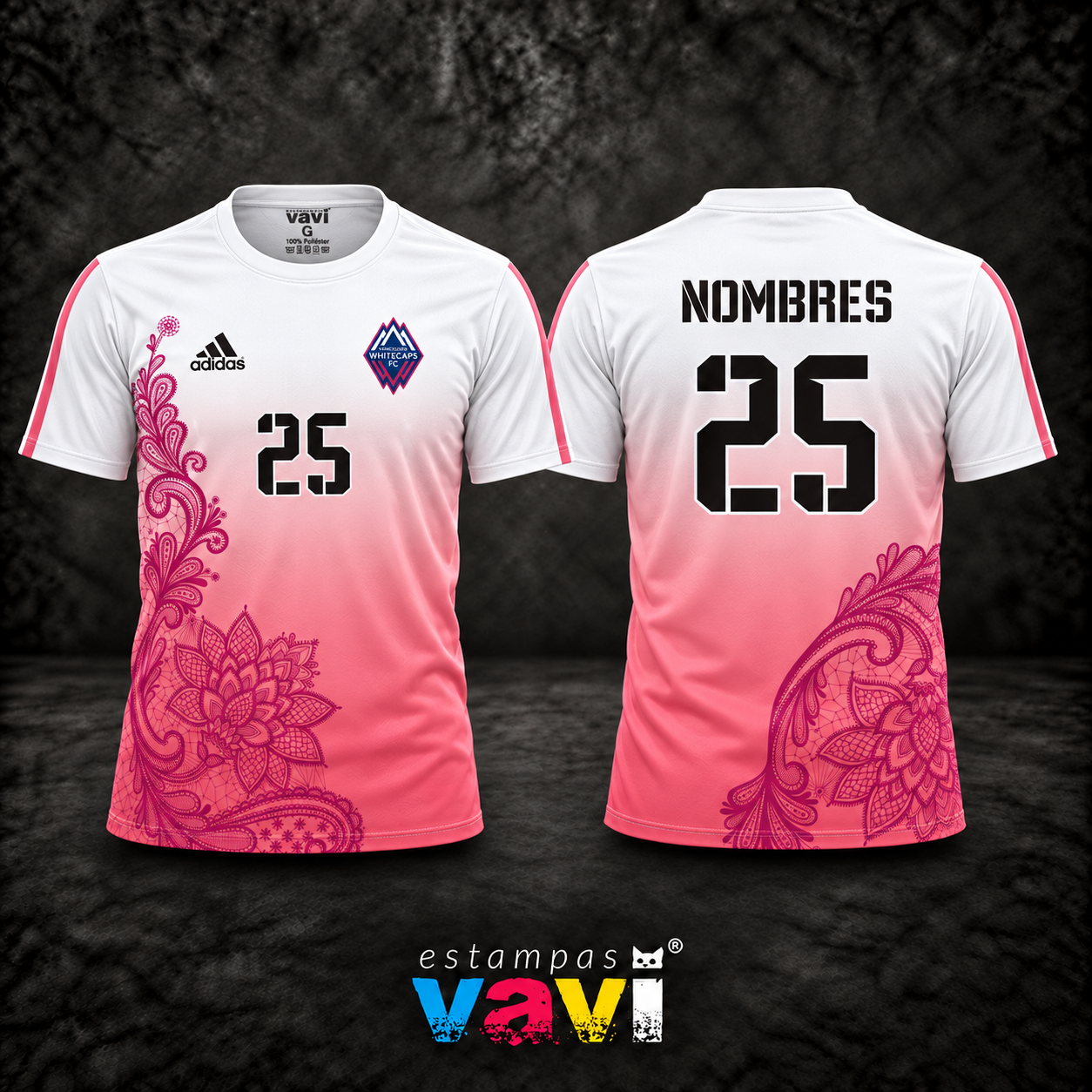 Whitecaps - Floral Rosa em Degradê Branco com Número 25