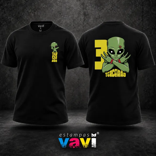 Alien Verde com Número 3 Amarelo · cores de processo CMYK