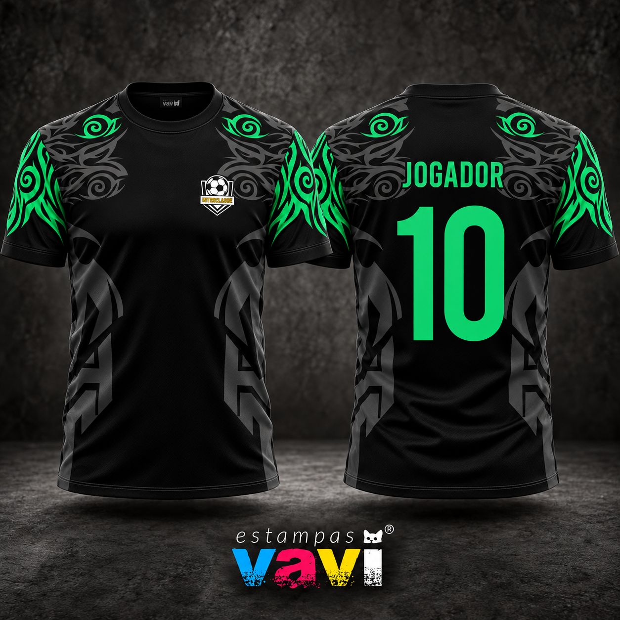 Tribais Cinza com Espirais Verdes sobre Preto