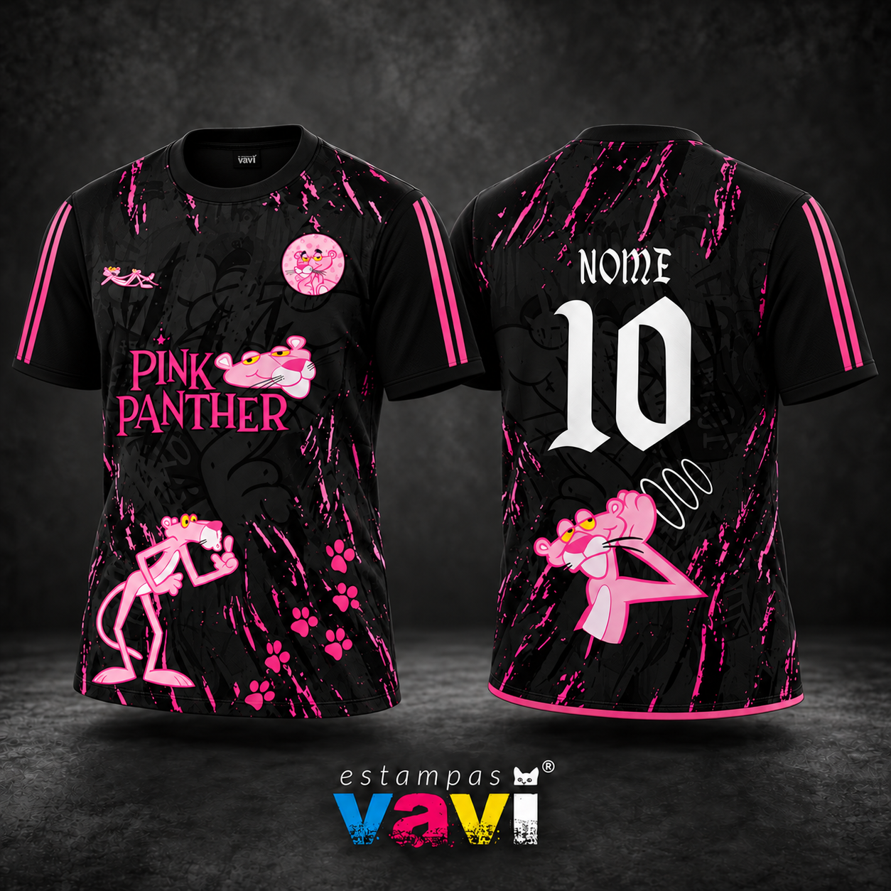 Pantera Cor-de-Rosa com Respingos Rosa sobre Preto