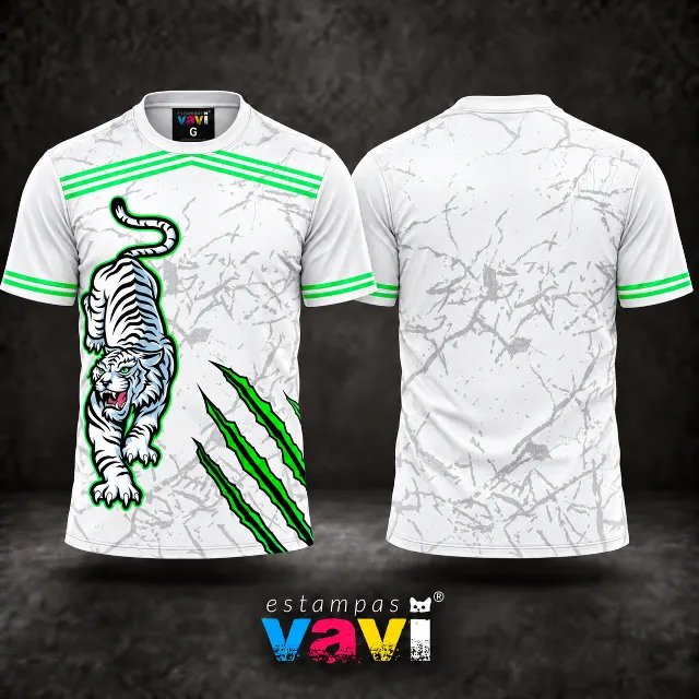Tigre Branco com Garras e Mármore Cinza - Verde