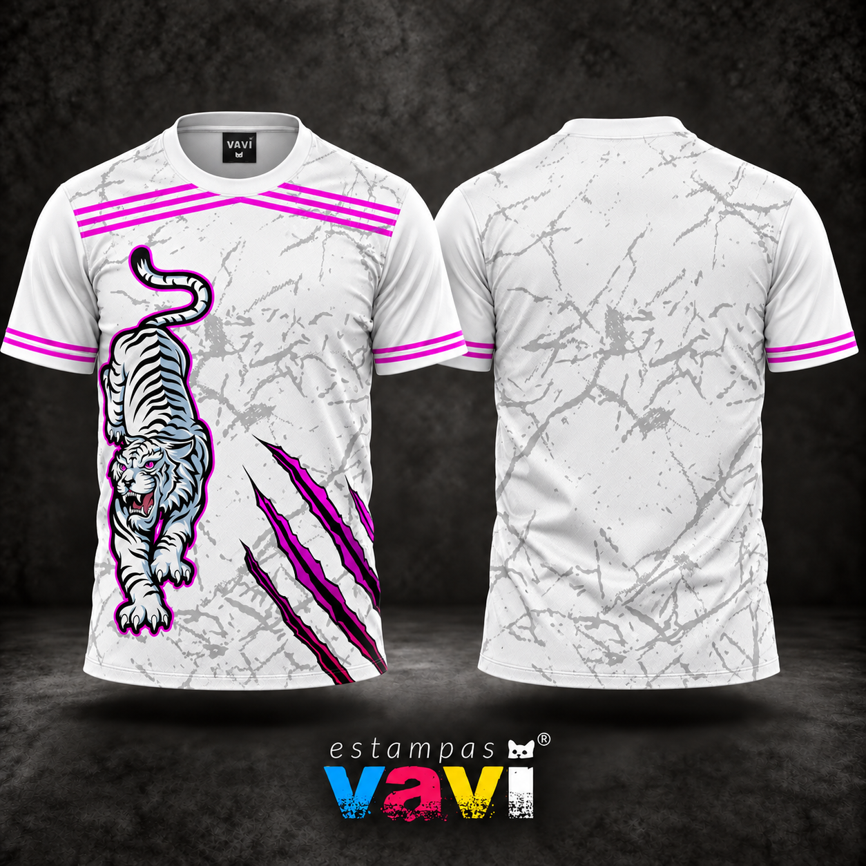 Tigre Branco com Garras e Mármore Cinza - Magenta