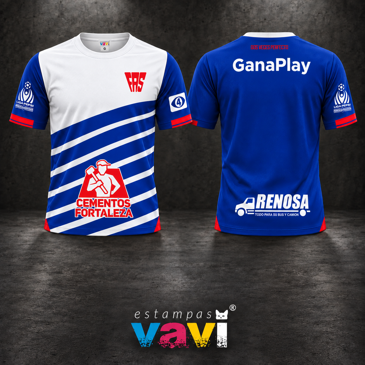 Club FAS - Branco com Diagonais Azuis e Mangas Contrastantes