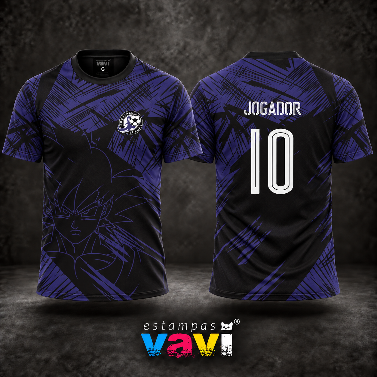 Goku Roxo com Traços Angulares sobre Preto