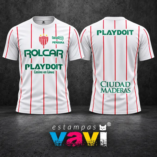 Necaxa Branco com Listras Vermelhas