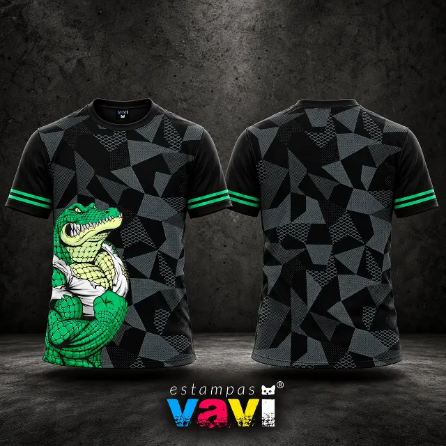 Crocodilo Verde com Camisa Branca e Chamas nas Mangas - Sem escudo ou numeração; punhos com duas linhas verdes