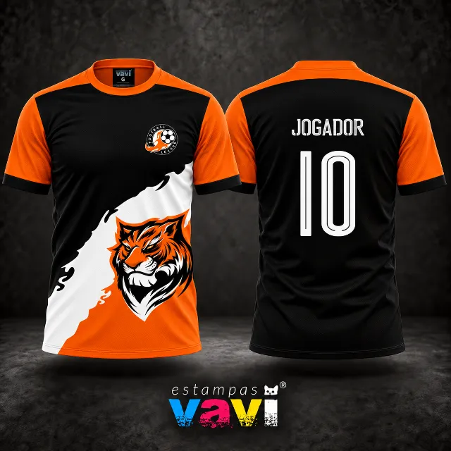 Tigre Laranja com Faixa Diagonal Branca - Escudo League e Identificação nas Costas