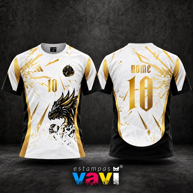 Dragão Dourado com Raios e Fundo Branco