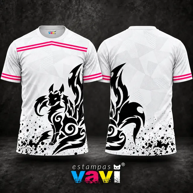 Raposa Tribal Preta com Faixas Rosa