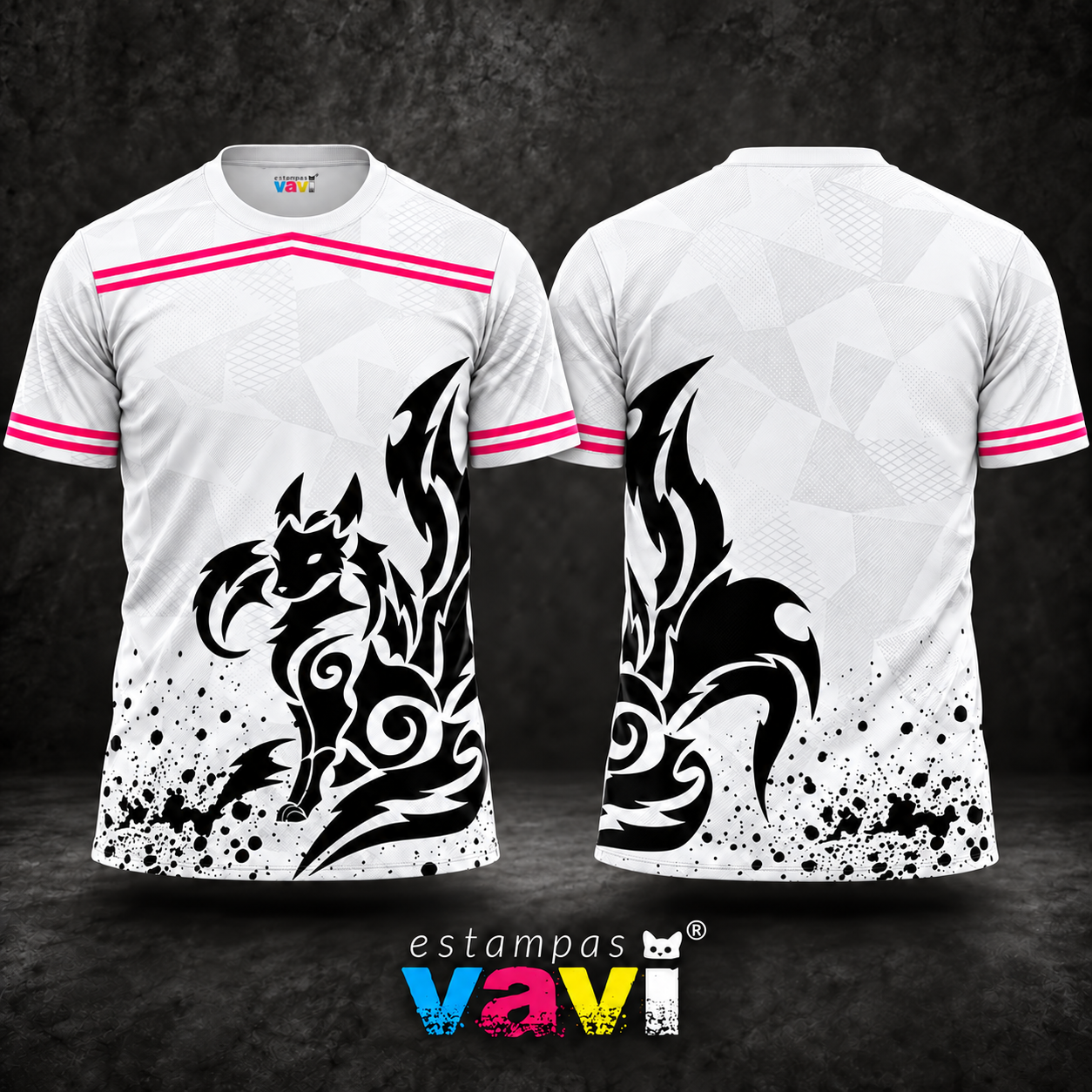 Raposa Tribal Preta com Faixas Rosa