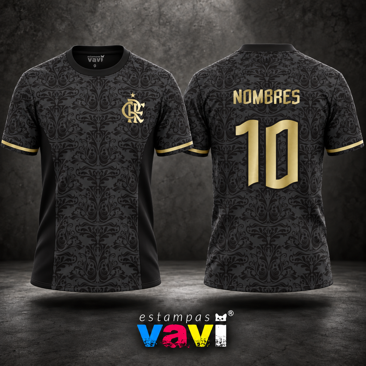 Flamengo - Arabescos Cinza com Número Dourado