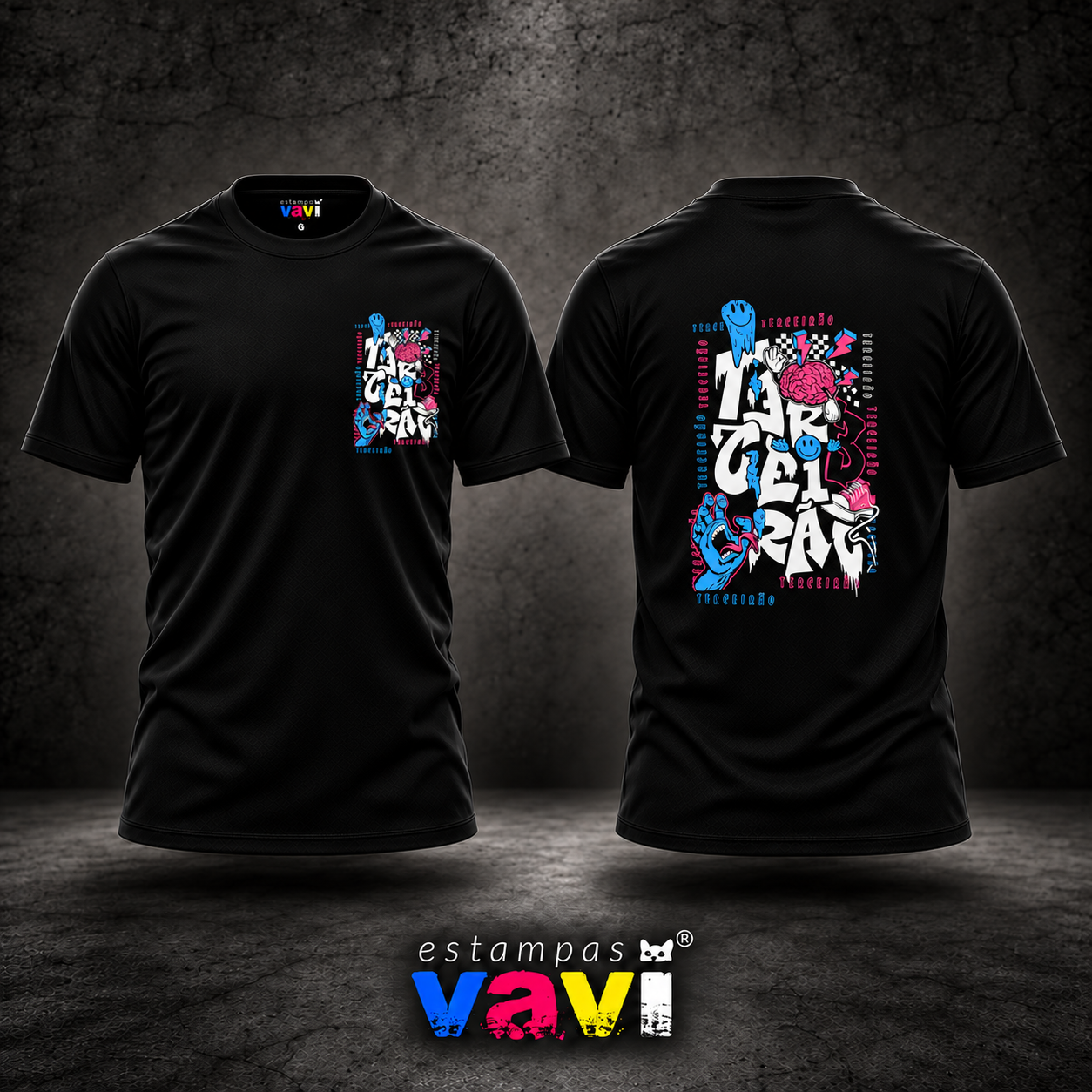 Terceirão - Colagem Azul e Rosa com Letras Brancas