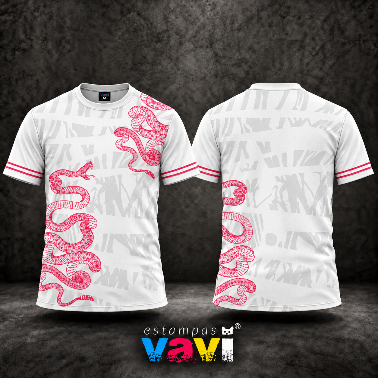 Serpentes Rosa com Grafismos Cinza sobre Branco