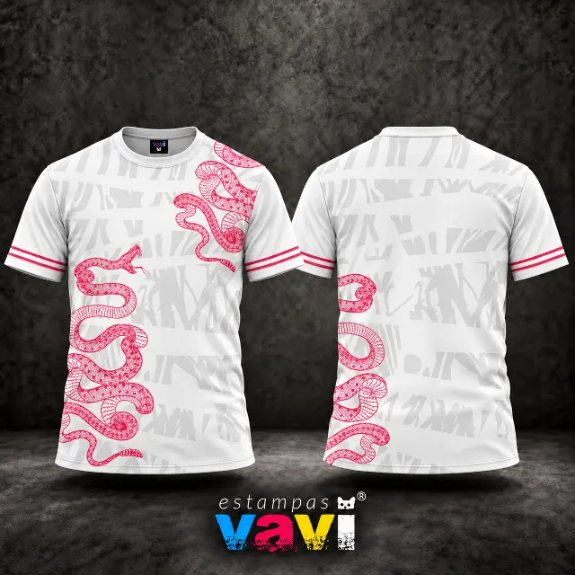 Serpentes Rosa com Grafismos Cinza sobre Branco