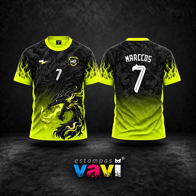 Interclasse - Dragão e Chamas - 4 Cores - Amarelo Neon