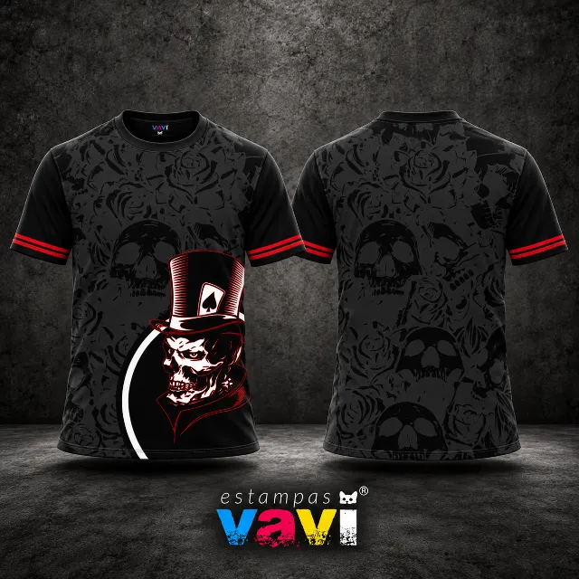 Caveira de Cartola com Rosas Roxas sobre Preto - Cinza e vermelho; caveira espelhada para a lateral direita; mangas pretas com duas linhas vermelhas; sem escudo ou numeração.